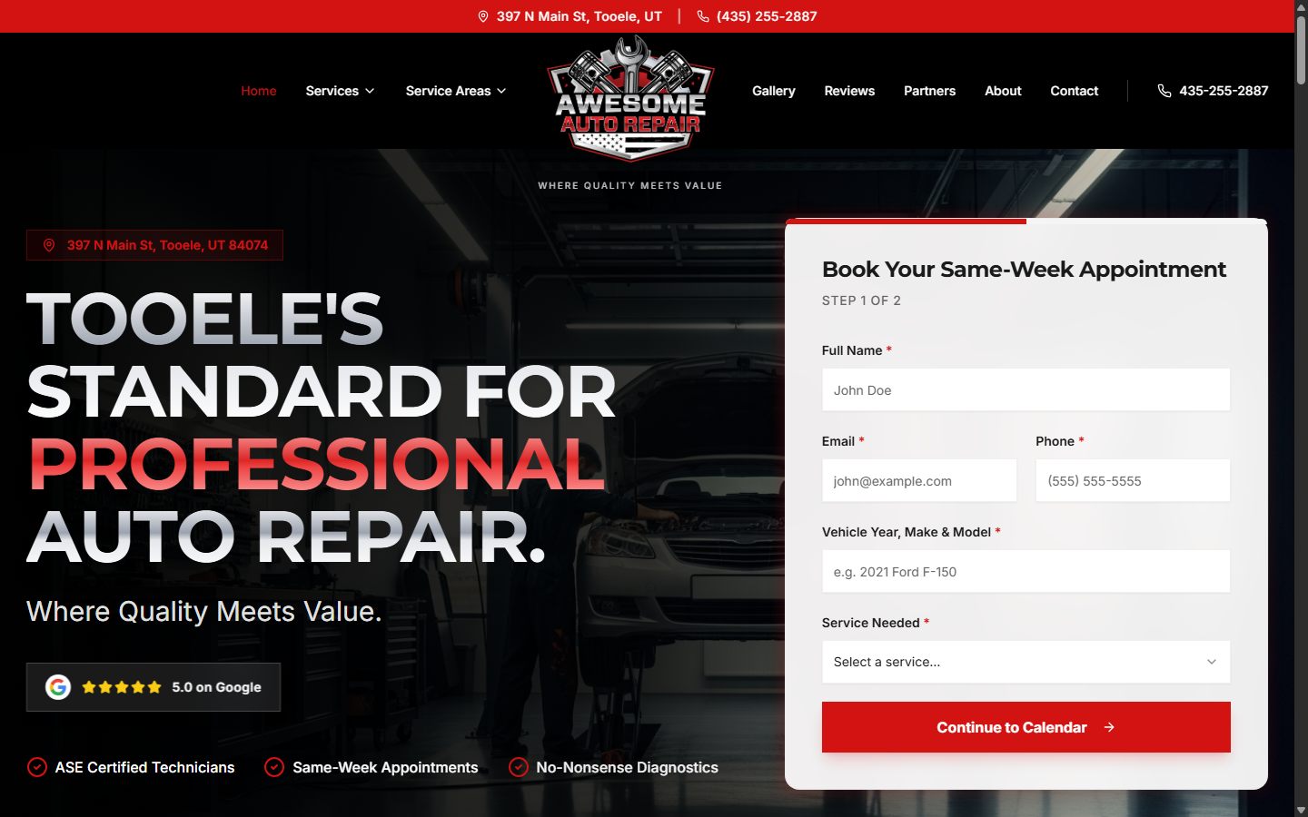 Awesome Auto Repair website, built by Green Vessel