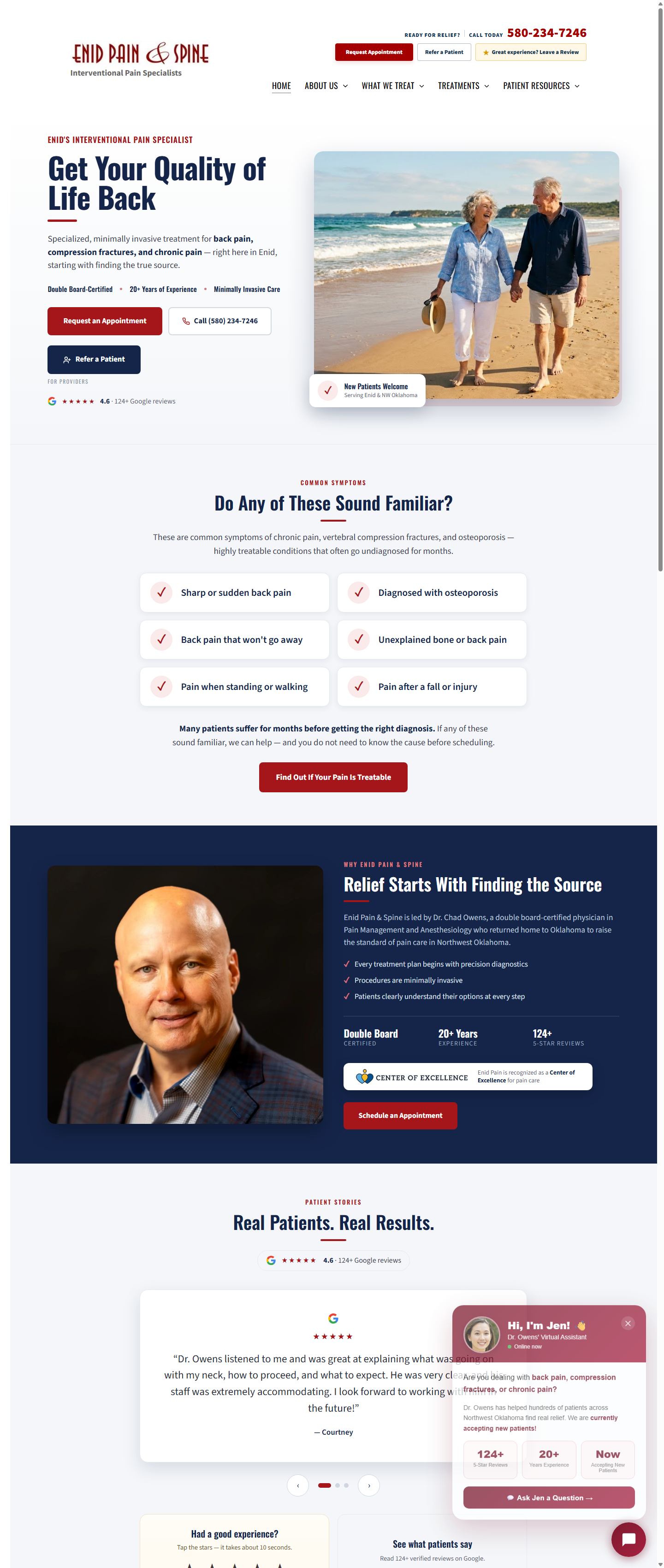 Enid Pain and Spine website, built by Green Vessel